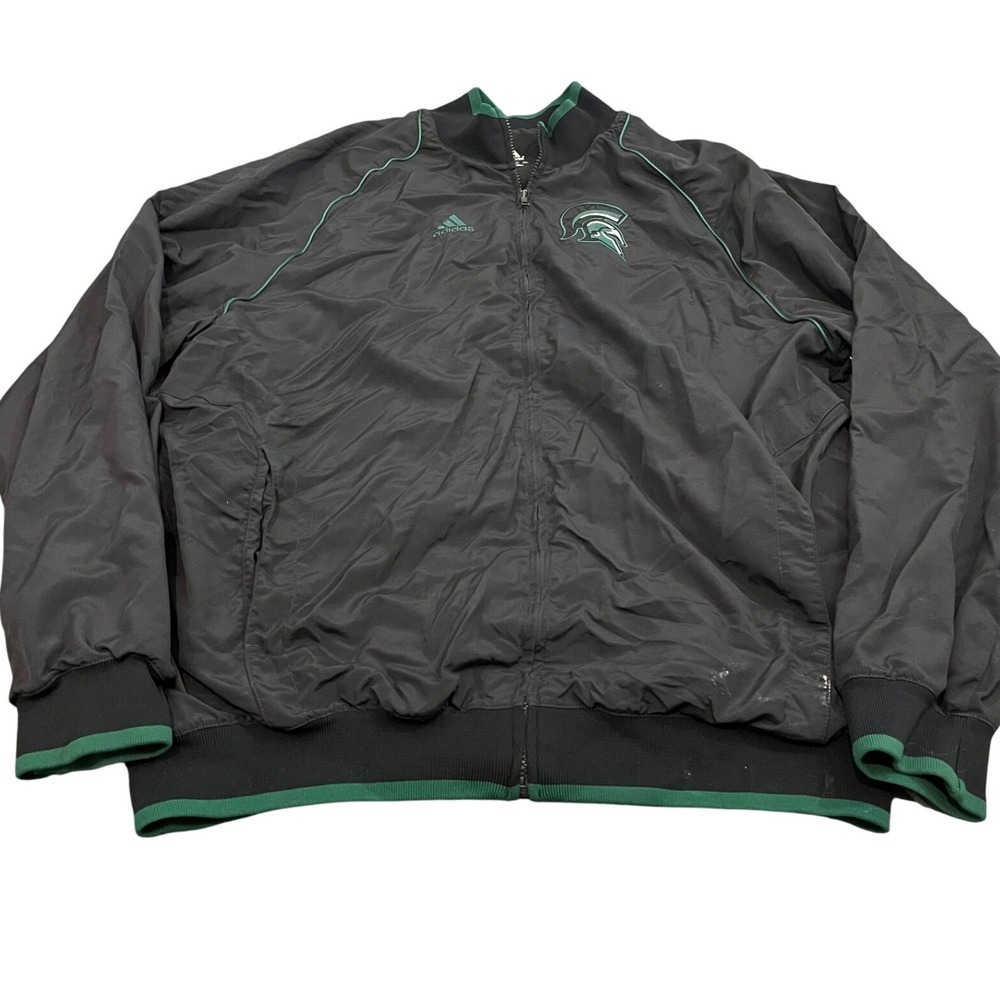 Adidas Michigan State Spartans Jacket Mens 2XL Black Green Zip Windbreaker NCAA